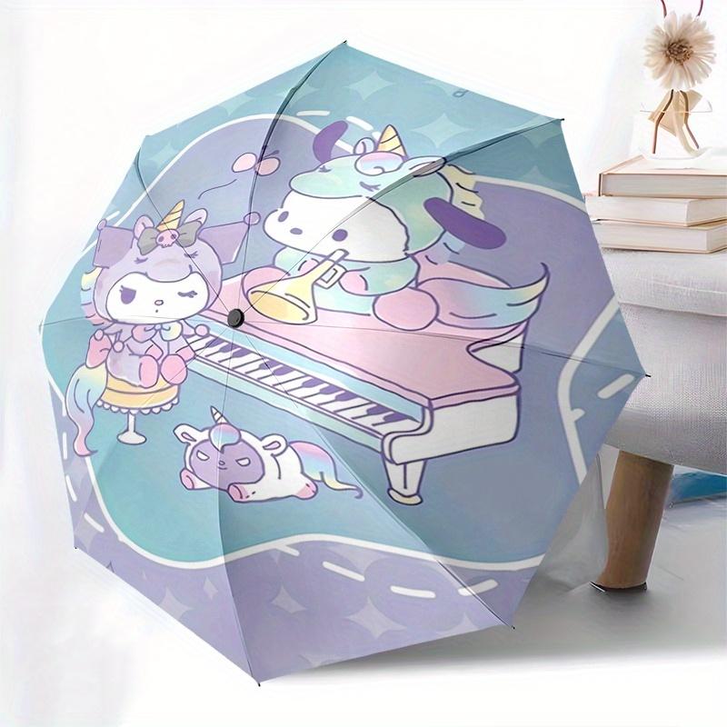 Unicorn,Sanrio Automatic Folding Umbrella Simple 8 Rib Design, Bright Cartoon Pattern, Durable Iron Frame, Suitable For Travel, Outdoor, Bea