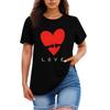 Ladies' Loose Comfortable Casual Fashionable Heart And LOVE Character Pattern Printed Round Neck Short Sleeved Shirt