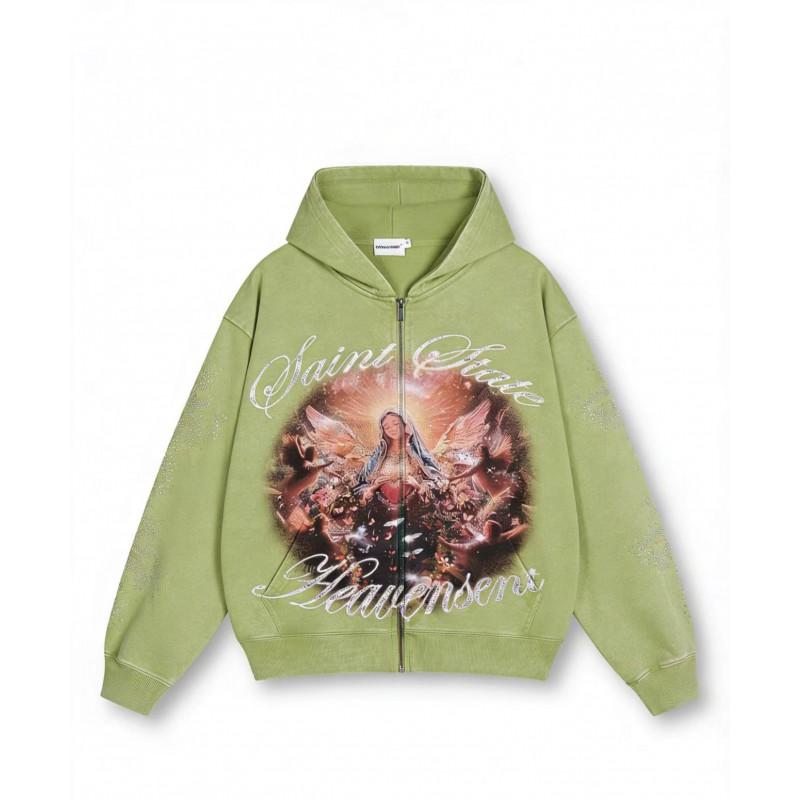 Oversized Hooded Zip-Up Sweatshirt With 3D Wing Print Streetwear Unisex Casual Top