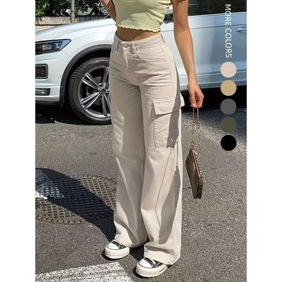 Wiosenna Moda Proste Jeansy Casual Wysoki Stan Ins Street Kieszeń Odzież Robocza Luźne Spodnie