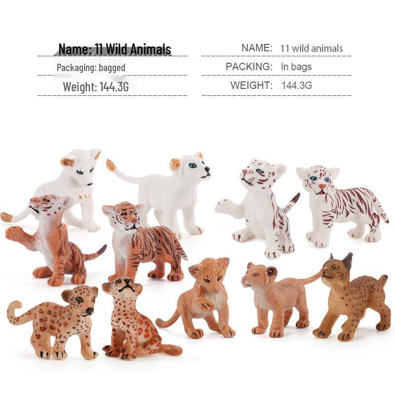 Hand-Painted Wild Animal Figures: Lion, Tiger Cub, Lynx, Leopard