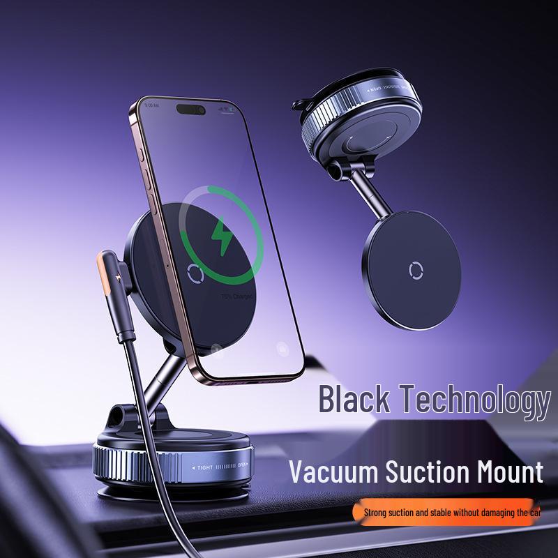 360° Rotating MagSafe Car Phone Holder with Wireless Charging & Magnetic Suction Cup