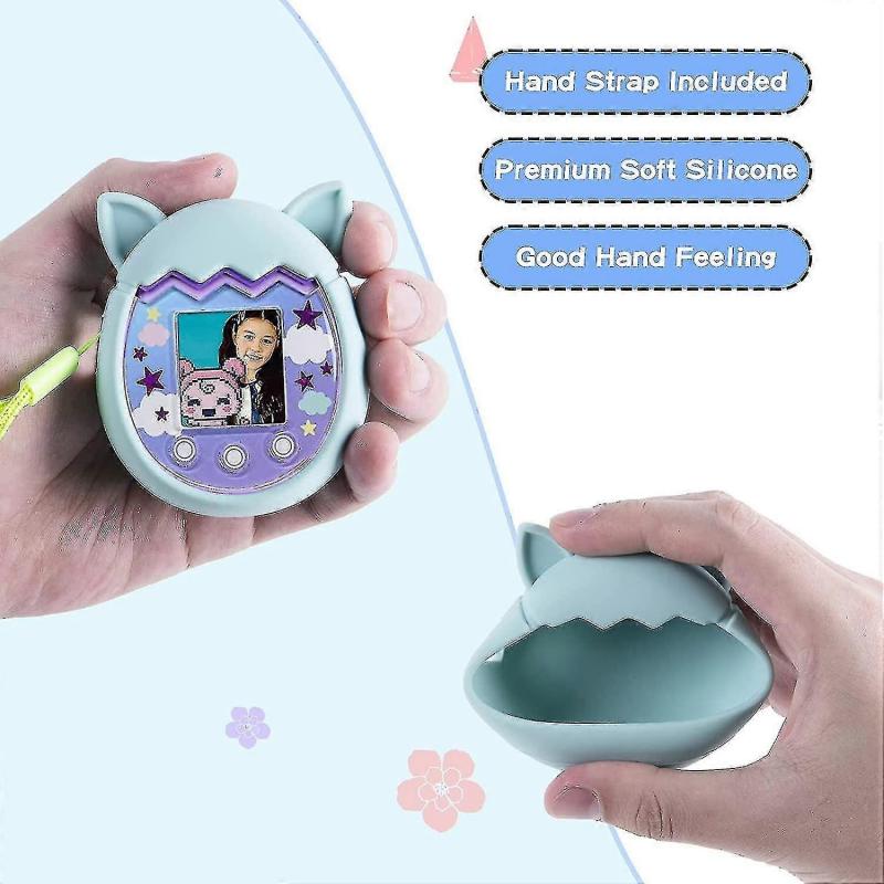 Silicone Case Compatible Tamagotchi Pix Virtual Pet Game Machine, Protective Cover For Tamagotchi Pix With Strap(light Blue,2pcs)