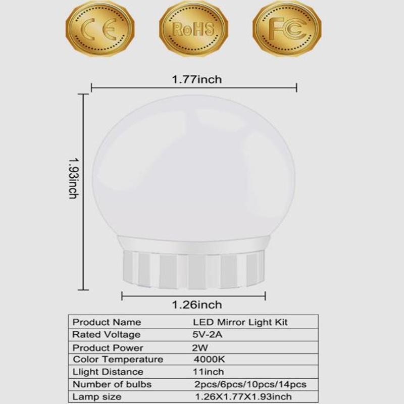 5V Led Makeup Mirror Light Bulb Hollywood Makeup Vanity Lights USB Wall Lamp 6/10pcs Dimmable Dressing Table Mirror Lamp