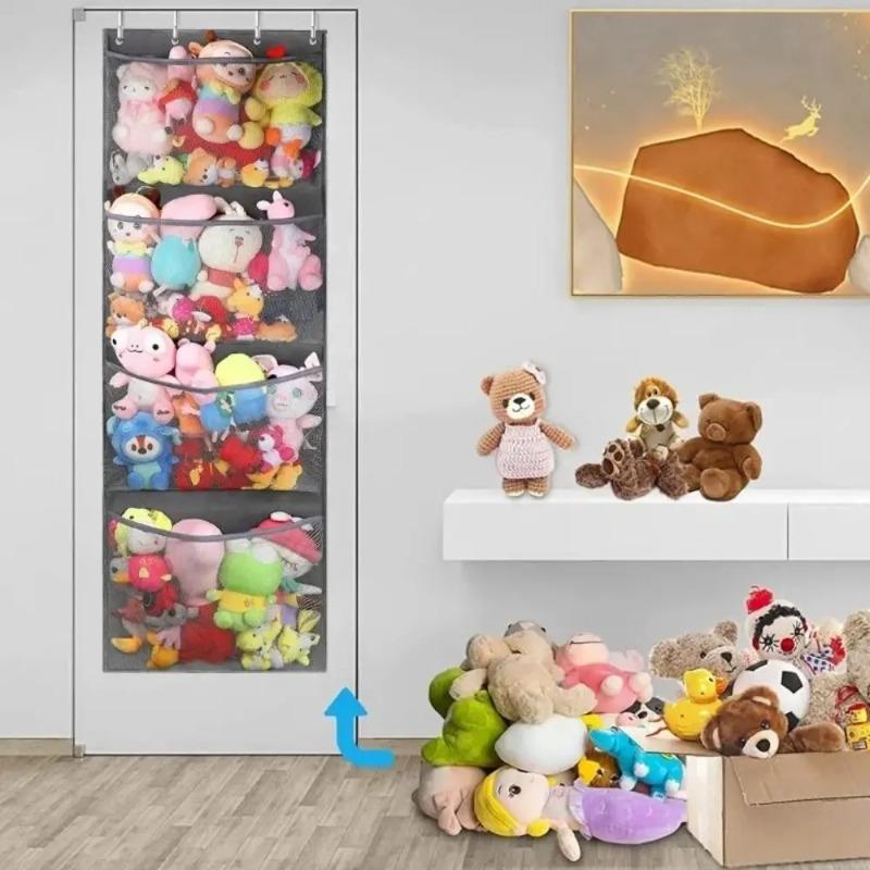 New Large Size Wall-Mounted Storage Bag Mesh 4-Layers Toy Organizer Hanging Design Display Kid's Dolls