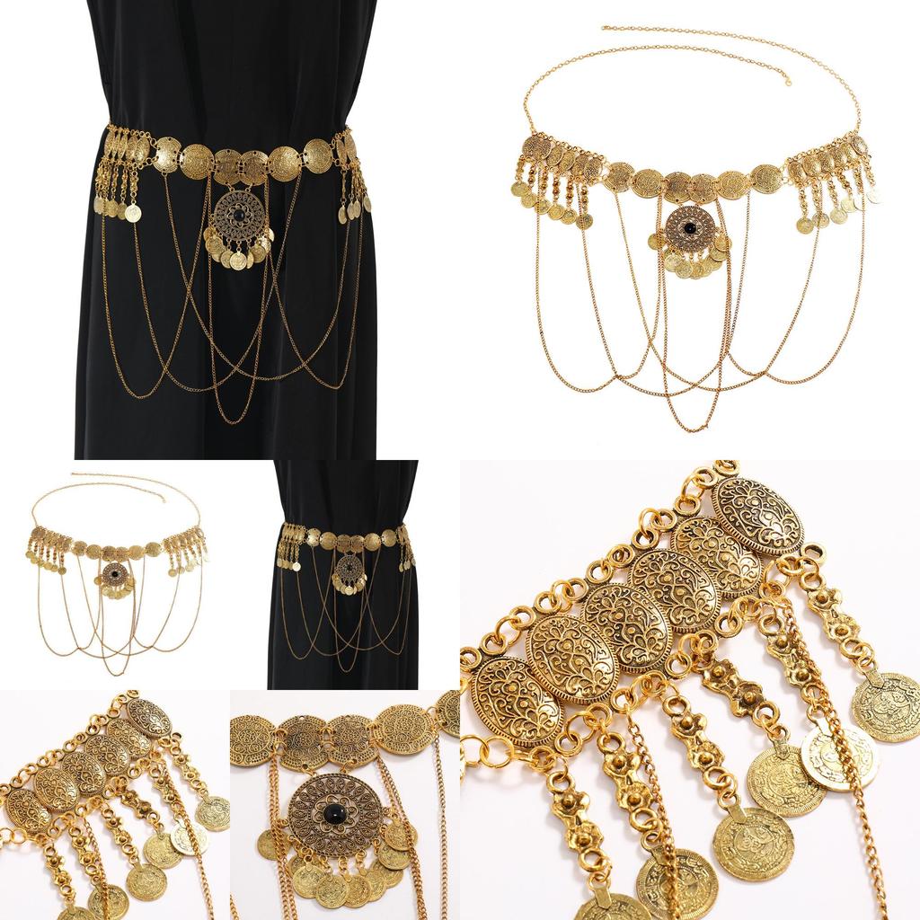 Metal Waist Belt For Women Featuring Tassel And Floral Engraving Suitable For Summer Dress Accessories