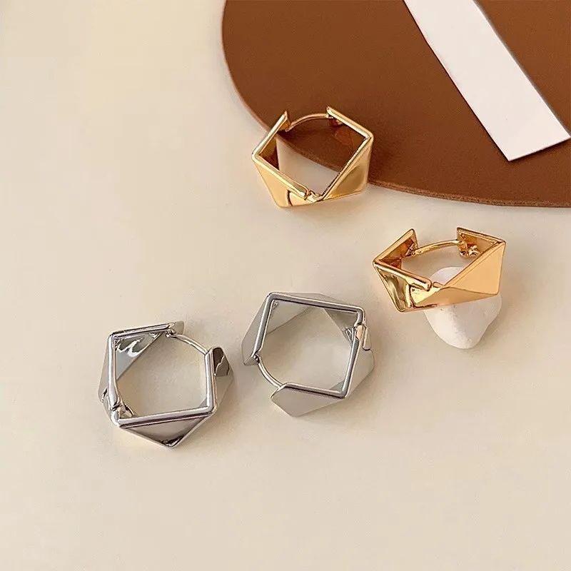 Vintage Gold Color Big Hexagon Hoop Earrings For Women Exaggerated Metal Geometric Irregular Circle Earring Jewelry Gifts