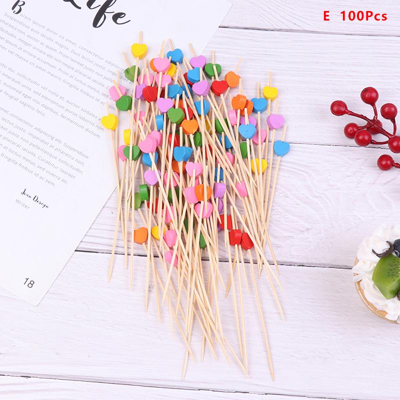 

100pc12cm Heart Bamboo Pick Buffet Cupcake Fruit Fork Party Dessert Salad Stick Cocktail Skewer for Wedding Decor E
