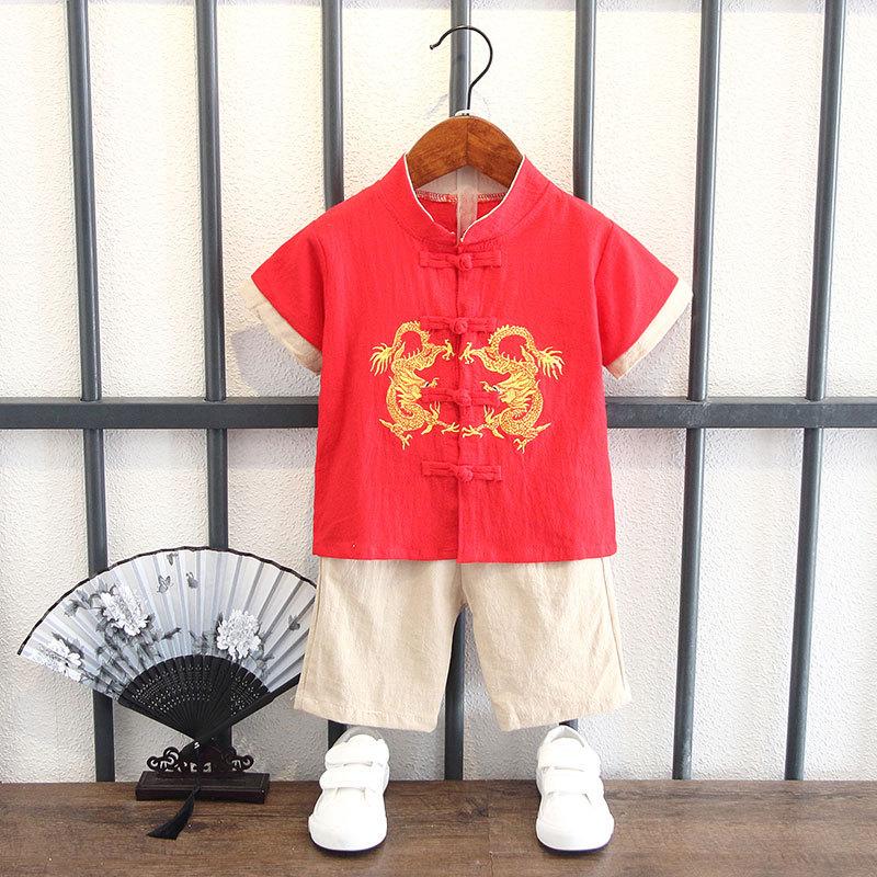 Boys Summer Hanbok Suit Chinese Style Baby Anniversary Dress Full Moon Week Clothes Ancient Costume Fu Style Breathable Performance Outfit