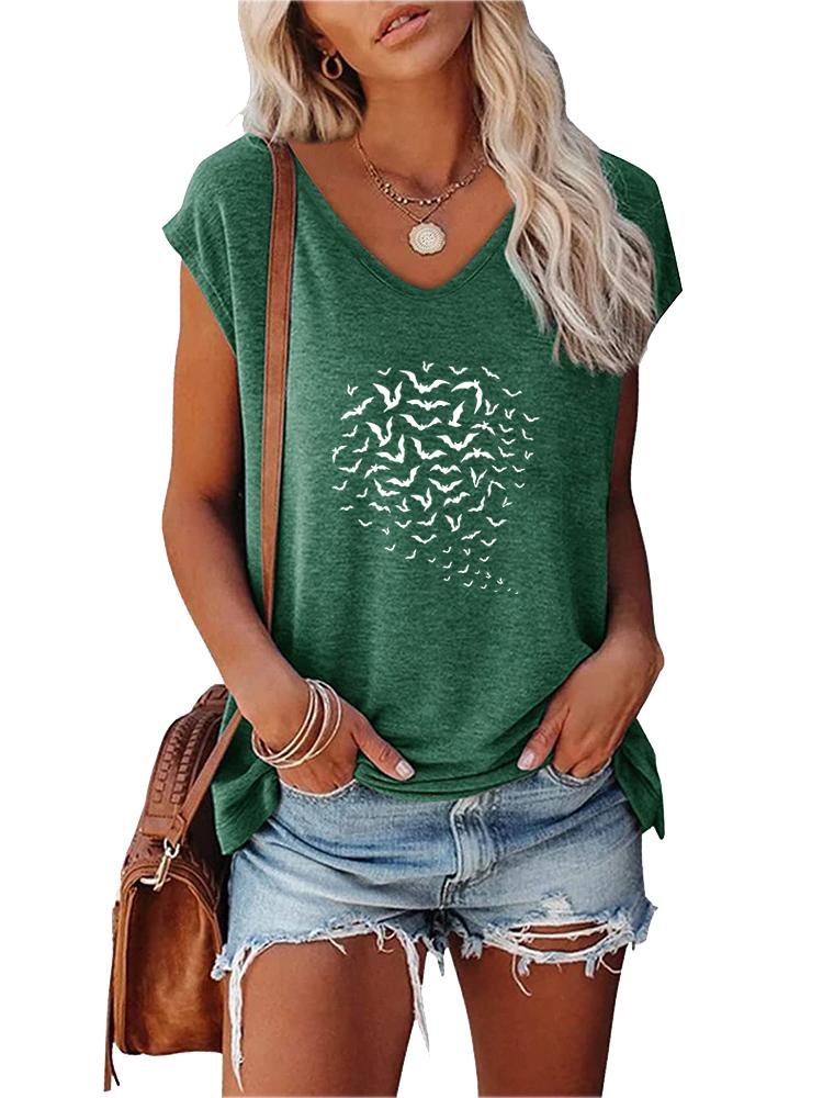 Women Print T-shirt Summer Fashion V Neck Short Sleeve Top Ladies Casual Tee Shirt