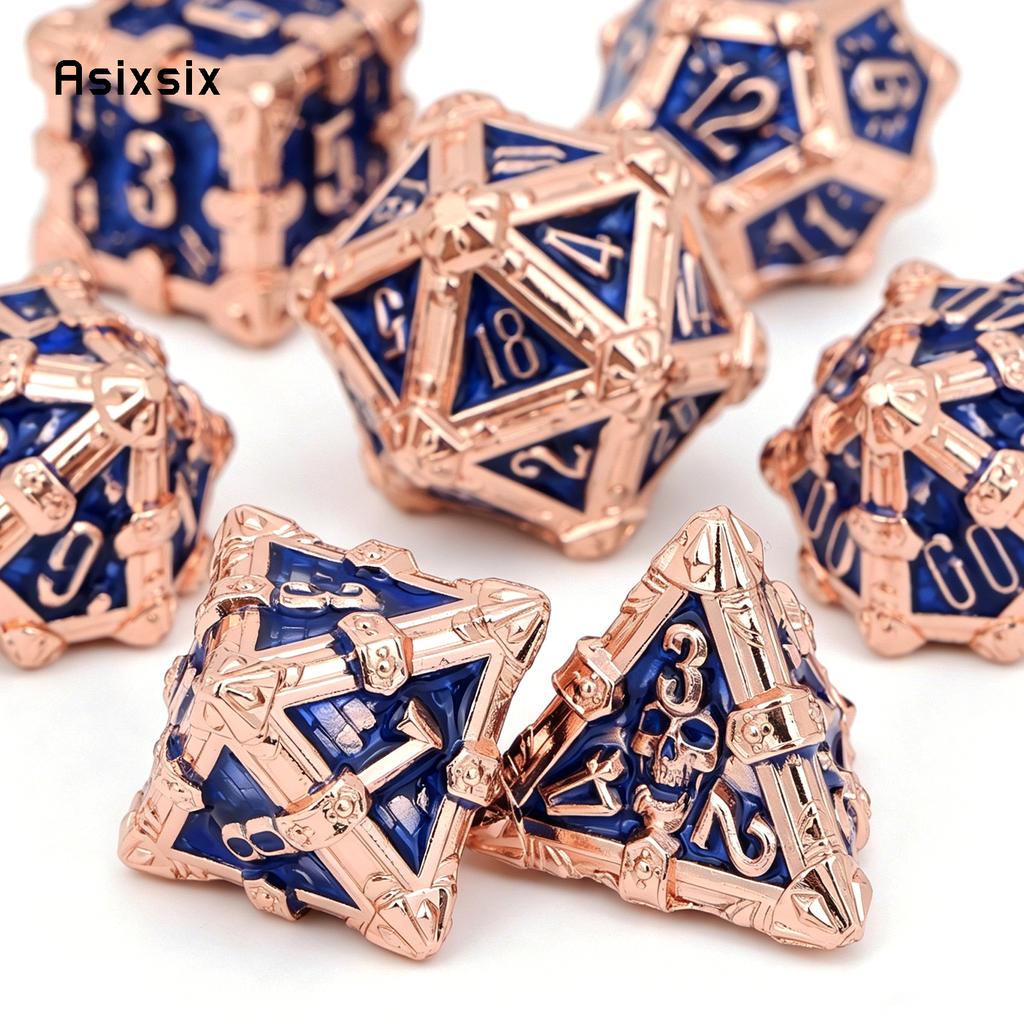 7 Pcs Yellow Blue Flower Metal Dice Solid Metal Polyhedral Dice Set Suitable for Role-Playing RPG Board Game Role-Playing RPG