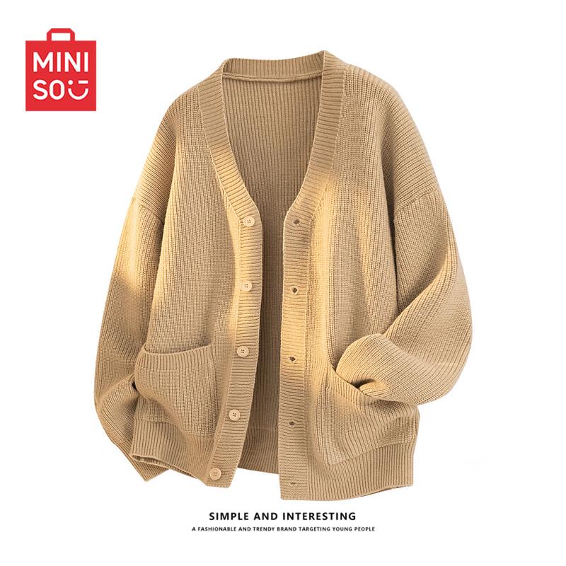 

MINISO Men s Loose Fit V-Neck Cardigan Sweater M
