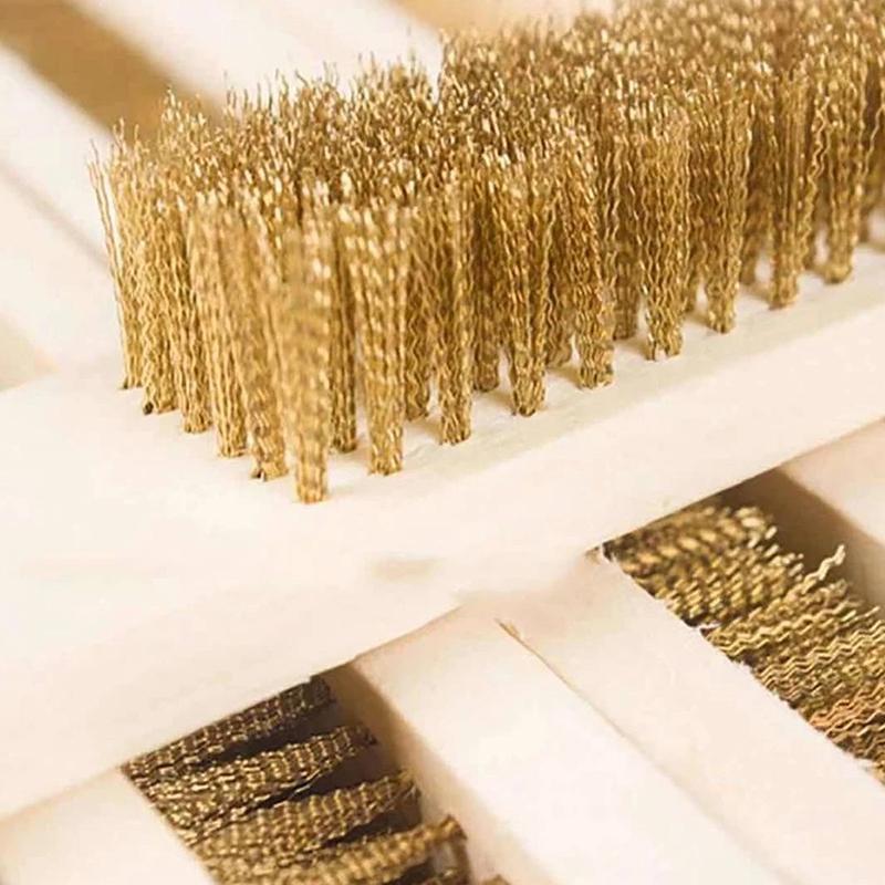 3/12pcs Heavy-Duty Copper Wire Brush Set-Effective Brush With Sturdy Handle For Paint Scrubbing Removing Unfinished Metal Etc