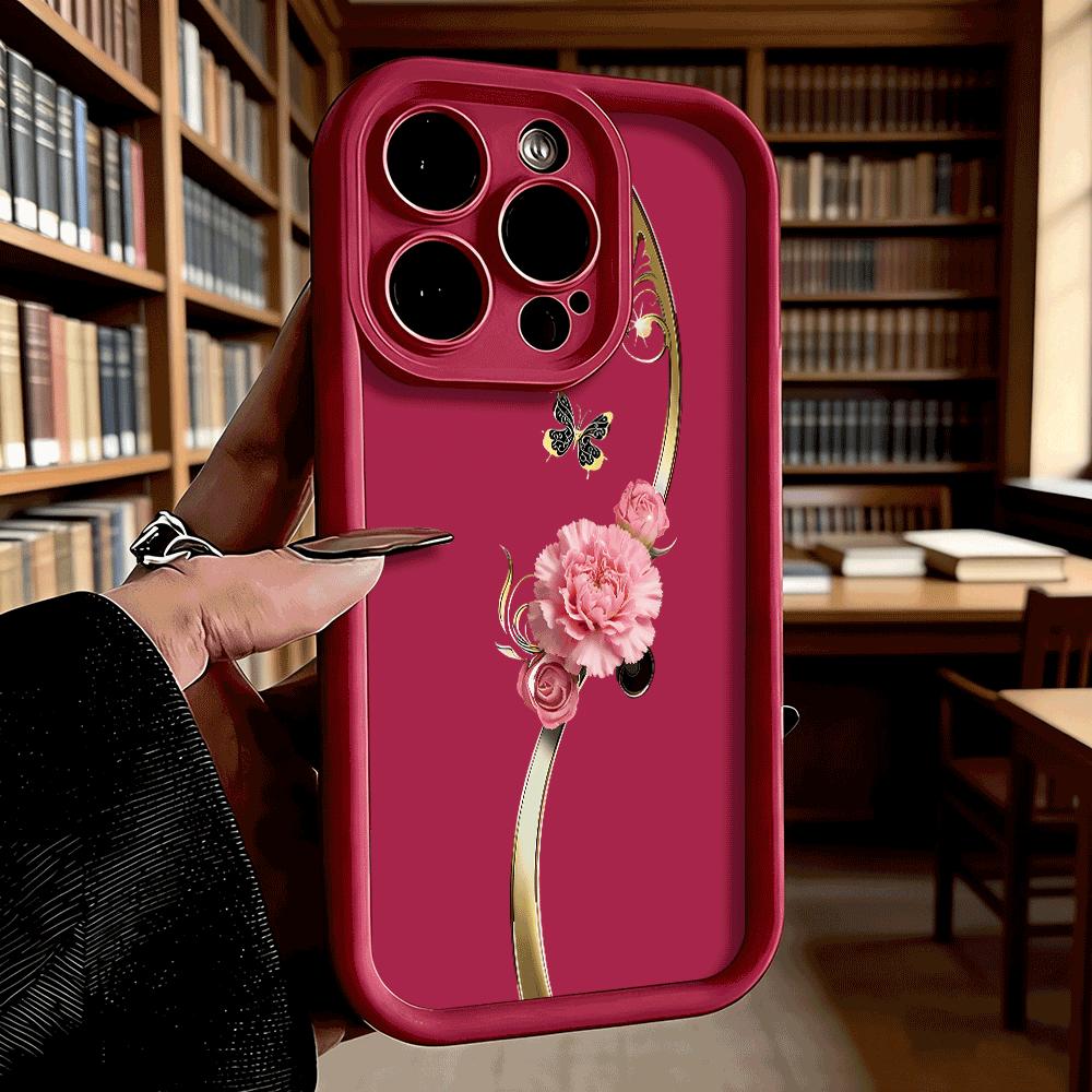 Pink Carnation Golden Swirls Luxury Anti-Slip TPU Phone Case For Xiaomi Redmi Note 15 14 13 12 11 10 9 Pro Full Protective Cover