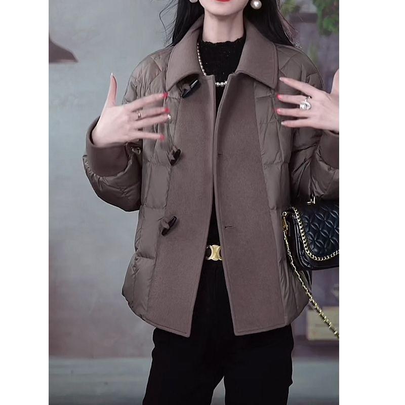 Brown Quilted Coat Women Wool Spliced Loose Warm Winter Puffer