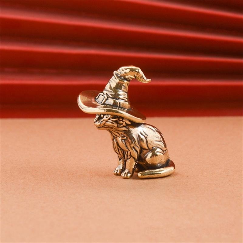 Ručně vyráběná mosazná soška koček čarodějnic, vintage starožitná figurka koťátka, miniaturní stolní dekorace, socha, ozdoba