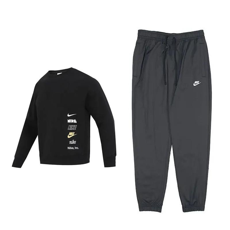 

Nike As M Nk Club + Bb Crew Sweatshirt With Logo And Comfortable Long Pants Sports Set Men Tops Black DX0782-010+DD5311-010 L