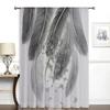 Black White Feather Pattern Curtains Minimalist Window Drapes Living Room Bedroom Home Decor Modern Light Filtering Polyester Sitting Treatment