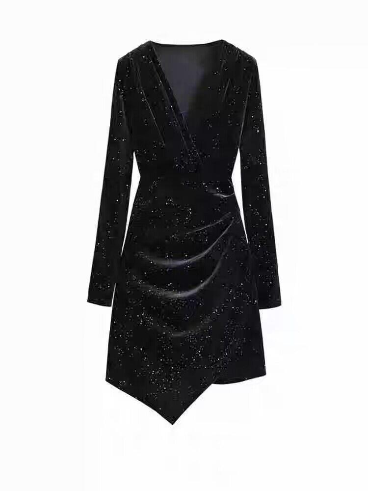 Golden Velvet Slim Fit Little Black Dress - Elegant Petite Short Skirt (2025)