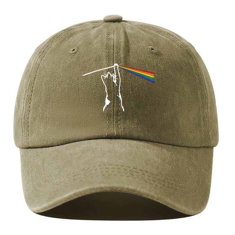 A Mens Baseball Cap Hiphop Curved Brim Snapback Cat Rainbow Baseball Cap Fashionable Versatile Trucker Hat