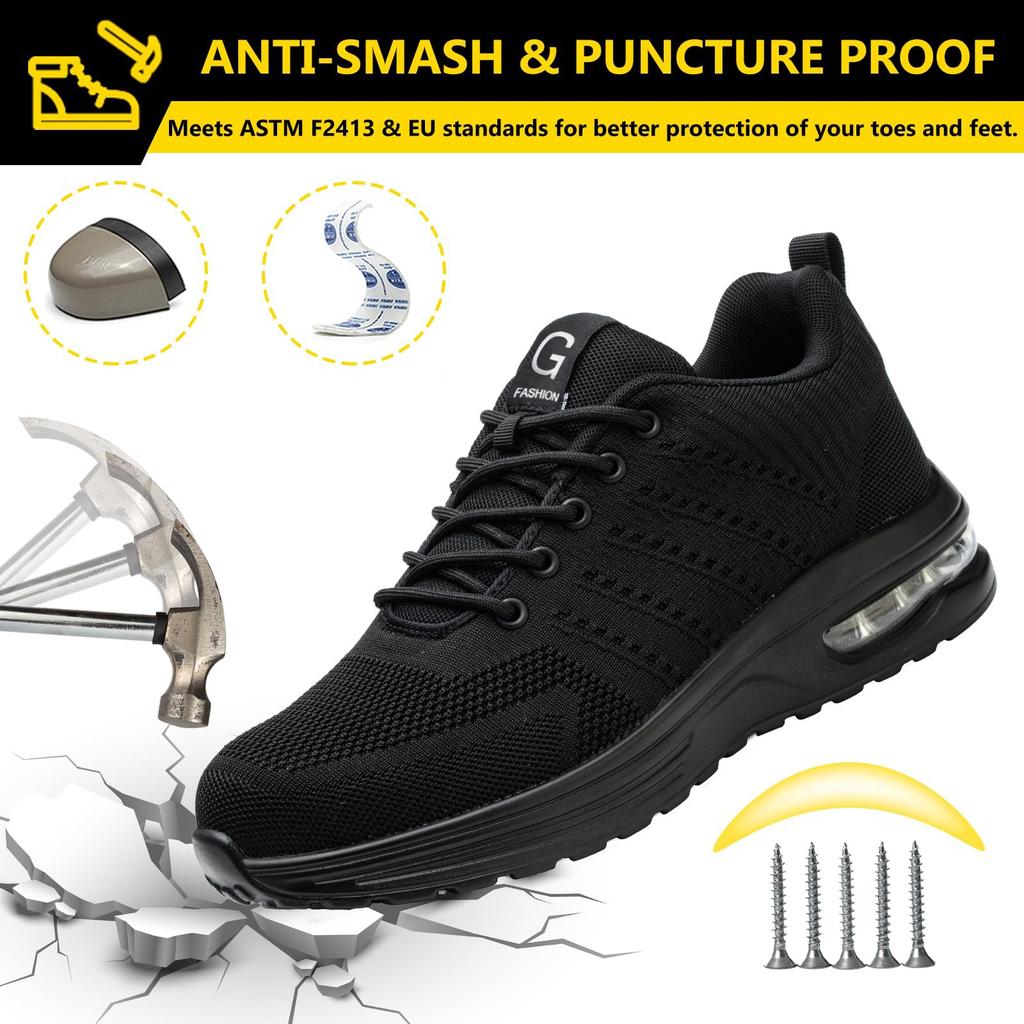 Safety Shoes Men Work Safety Boots Steel Toe Shoes Anti Smash Puncture Proof Air Cushion Work Shoes Light Comfortable Sneakers