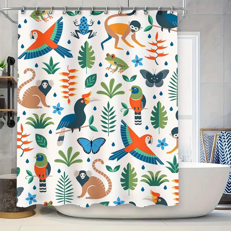 

Stylish Floral Shower Curtain Blue Green Colorful Bath Decor Fabric Waterproof Home Accessory For Bathroom W60H190(CM)-1 Pcs