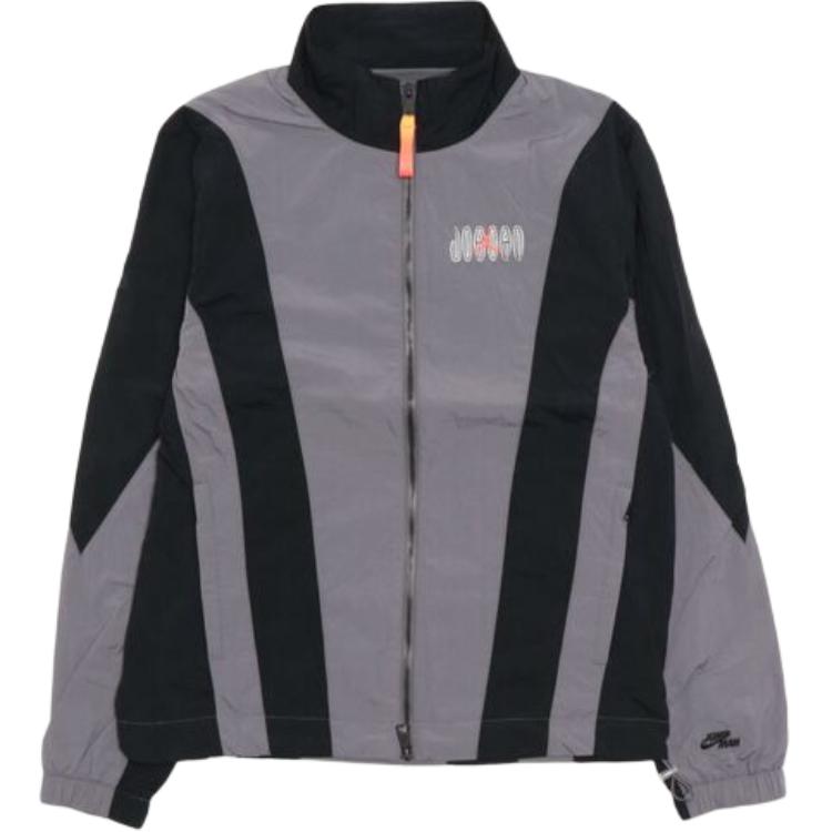 Jordan Colorblock Logo Embroidery Zip-Up Stand Collar Jacket Men Outerwear Grey Black DQ8034-014