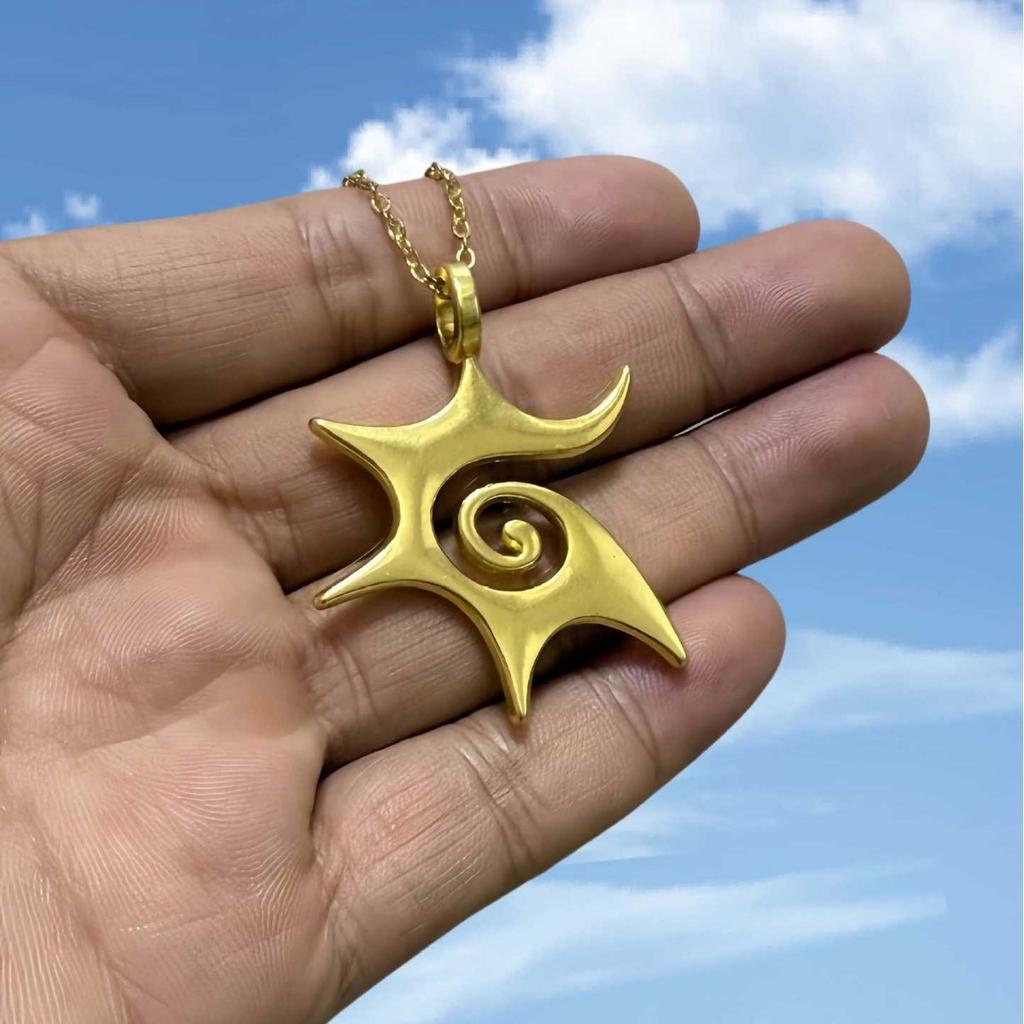 Bohemian Gold Sun Necklace, Celestial Star Pendant, Artistic Swirl Gold Pendant Necklace