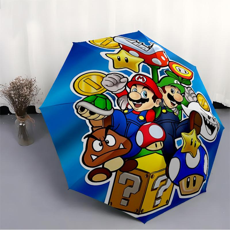 1pz Ombrello Automatico Antivento Avventura di Mario, Leggero per Donne/Uomini, Regalo di Natale Perfetto a0811254