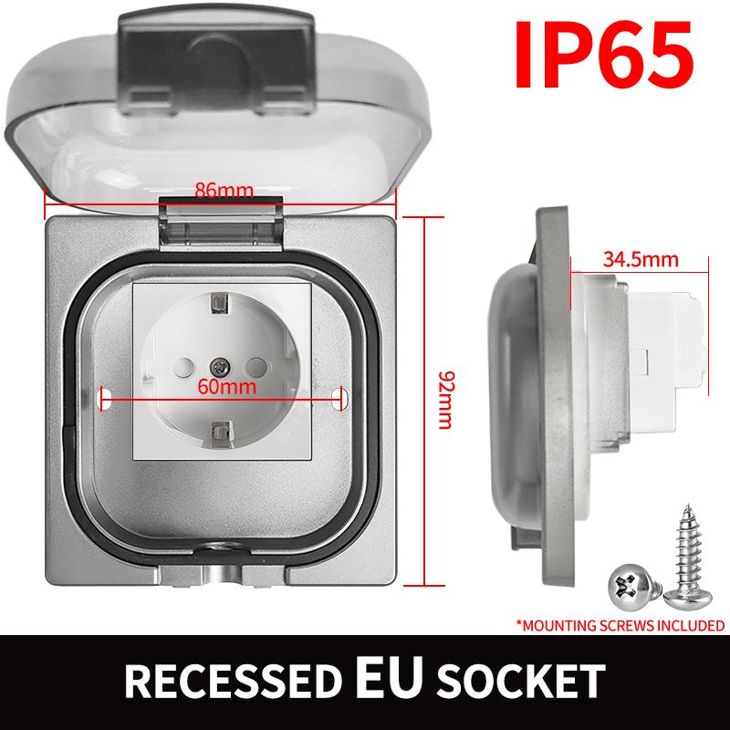 IP65 Waterproof Outdoor Socket, 16A High Power Wall Plate, 250V US/Thai Style 10A Receptacle, Bathroom & Weatherproof Electrical