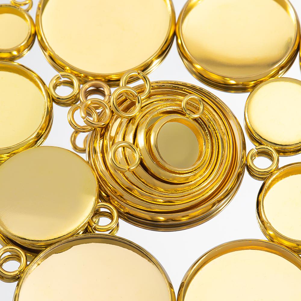 20pcs Gold Color Stainless Steel Cabochon Base Pendant Setting Blank Round Tray for DIY Resin Jewerly Making Findings Wholesale