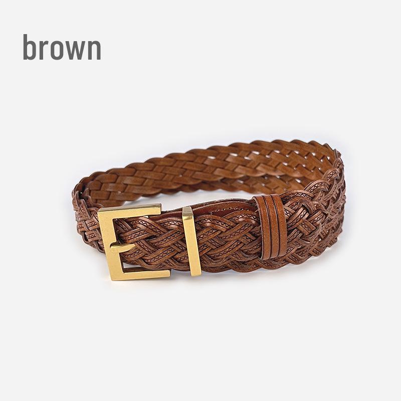 

Женский ретро плетеный кожаный ремень для повседневных брюк, джинсов, коротких юбок 105 cm коричневый