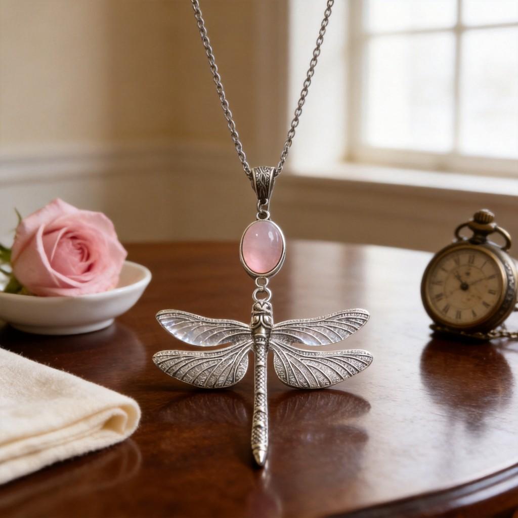 Dragonfly Pendant Necklace Long Chain Bohemian Pink Crystal For Women And Men