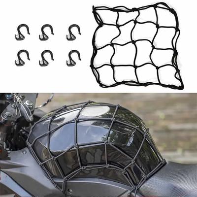 Motocykl Síť na zavazadla Kolo 6 háčků Přidržování palivové nádrže Palivová nádrž Síťovaná síťovina Web Bungee Černá Motocyklové kolo 6 háčků Styl tankového auta