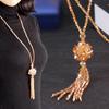 Crafted Beautifully Long Ethnic Crystal Necklace For Women With Stunning Detail Tassel