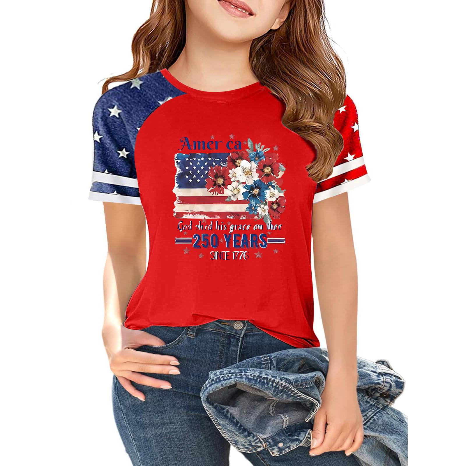 

Women s Casual Short Sleeve Crew Neck T-Shirt Independence Day Print Raglan Sleeve Lightweight Cotton Blend Top for Summer 160