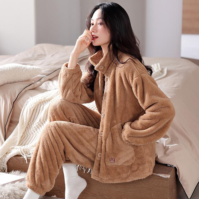 Pajamas Women'S Winter Coral Fleece Women'S Fleece Thickened Warm Autumn And Winter Women'S Flannel Loungewear Set