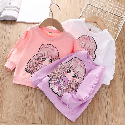 Girls Fashion Loose Hoodie Autumn and Winter Children's Long-sleeved Round Neck Cartoon Base Shirt