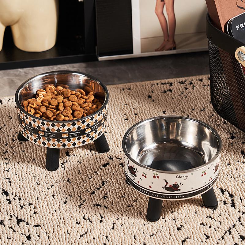 Anti-Spill High-Footed Stainless Steel Pet Bowl for Cats and Dogs with Neck Protection
