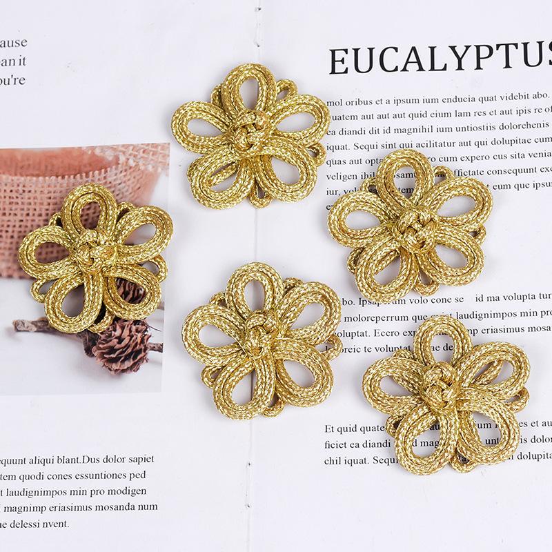 1pcs Vintage Chinese Knot Buttons Gold Lace Trim Clasps for Cheongsam Decor, Dance Dress, DIY Sewing Accessory