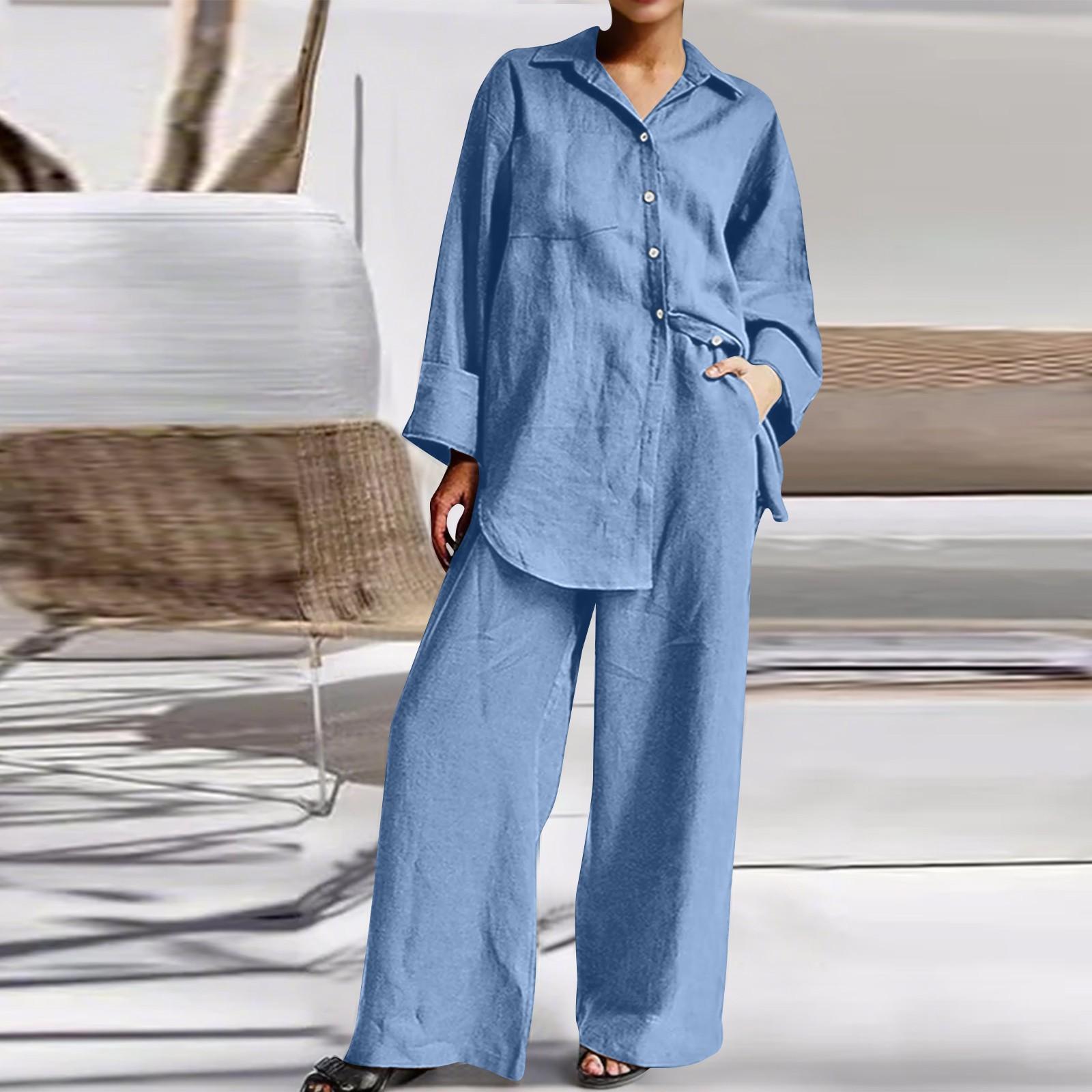 

Женская мода повседневная рубашка с рукавом девять минут свободные брюки два комплекта XXL