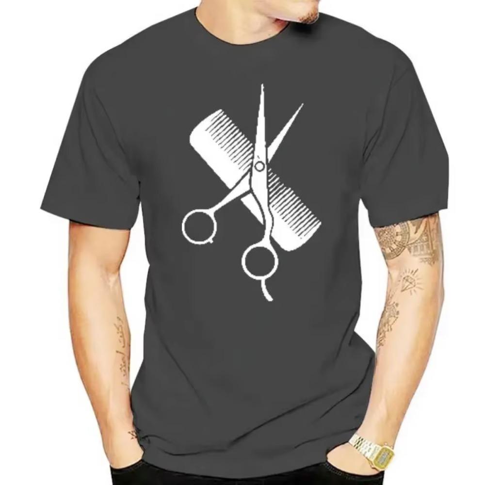 RAEEK Hip-Hop Simple Splicing Tee Tops Shirt Short Sleeve Men Gift Hairdresser Stylist Scissors Comb O-Neck T Shirts