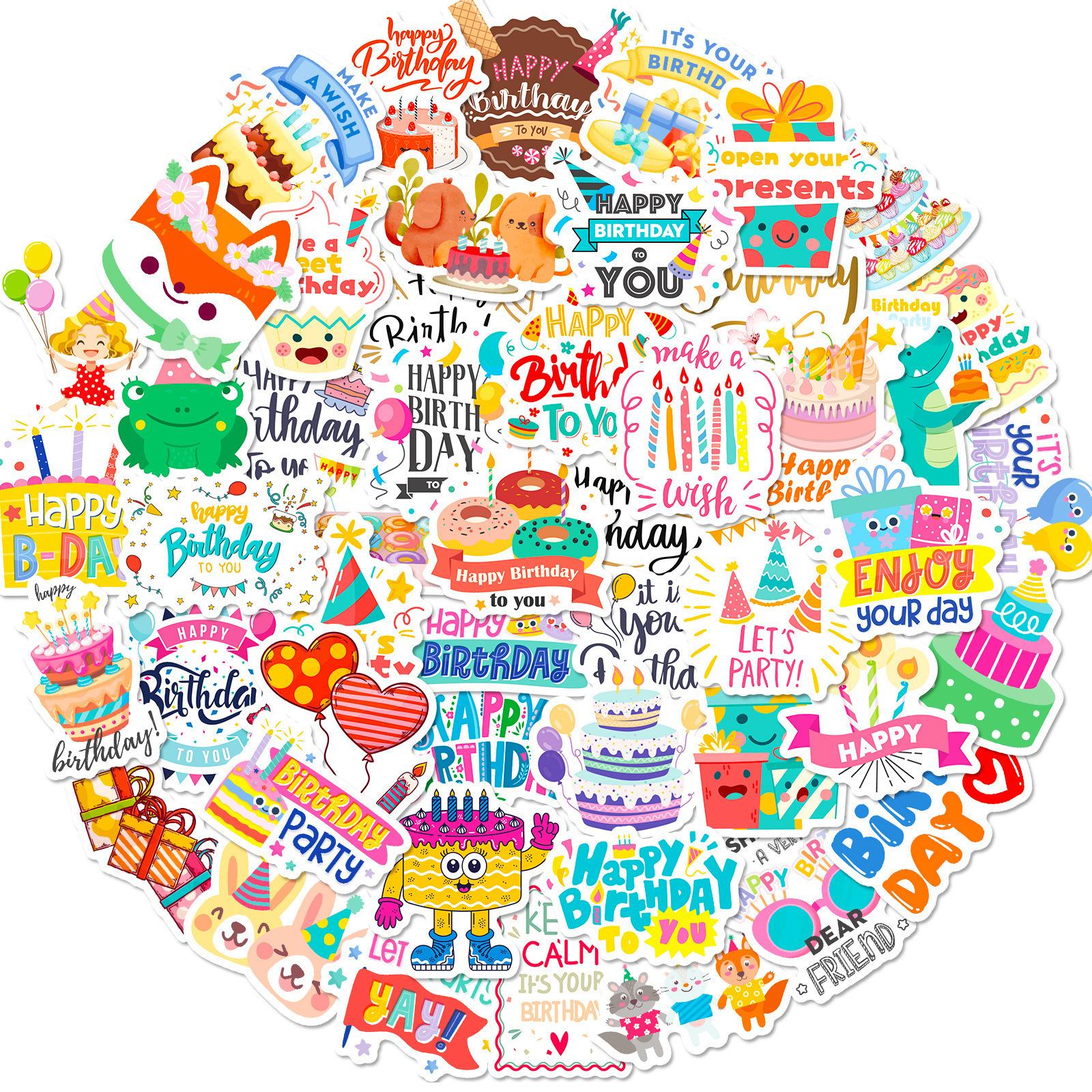 

50 Happy Birthday Stickers Small Fresh Happy Birthday Cartoon Creative IPad Party Decoration Graffiti Stickers