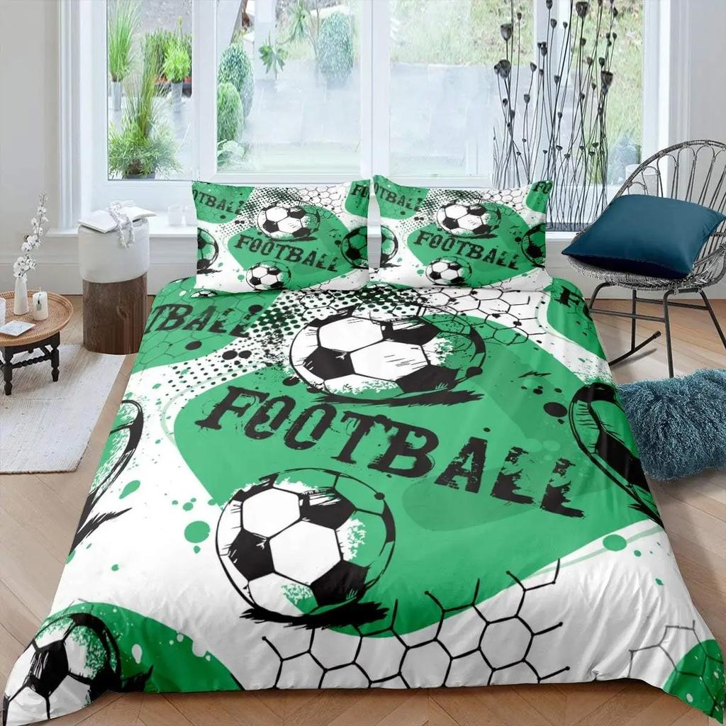 Soccer Comforter Cover For Boys Girls Vintage Football Duvet Cover Twin Black Football Field Bedding Sets Sports Theme Bed Set