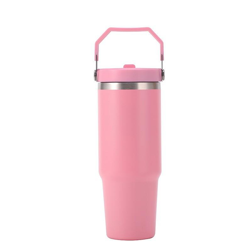 1 piece vacuum cup with lid, stainless steel easy to carry, colorful handle insulated cup tote handle 30 oz