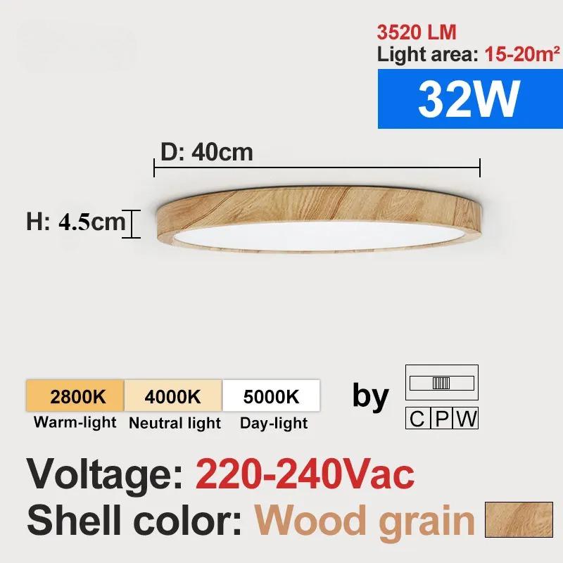 Moderní LED stropní světlo Vzhled dřeva Zlaté Jedno světlo se 3 barvami Domácí osvětlení Kuchyň Ložnice Koupelna Povrchové stropní svítidlo