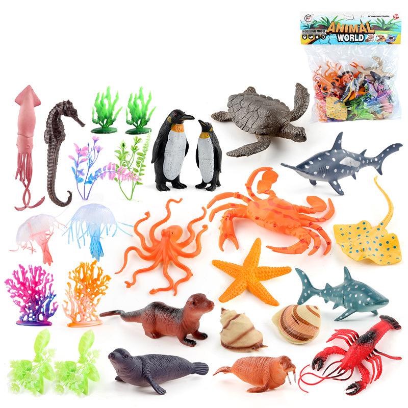 Simulation Mini Marine Life Model Dolphin Mizuse Seahorse Octopus Lobster Static Ornament Set Toy