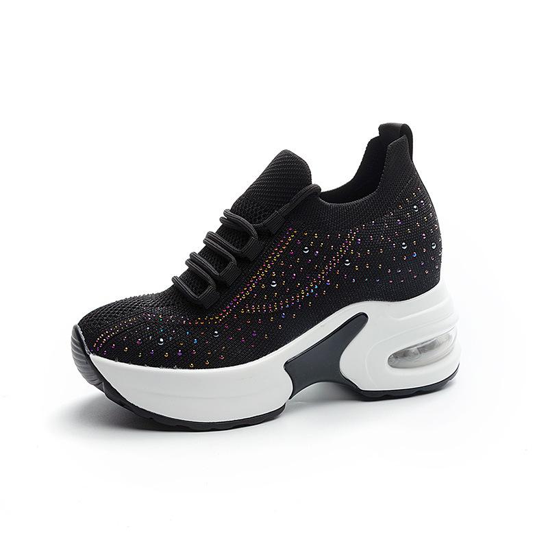 Fashion 8CM Summer Air Mesh Microfiber Vulcanize Chunky Sneaker Lace Up Women Ladies Shoes Spring Fashion Leather Flats Platform Wedge