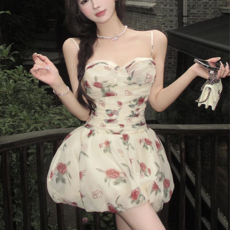 Summer Floral Pleated Spaghetti Strap Dress - Sexy, Sweet, and Waist-Cinching