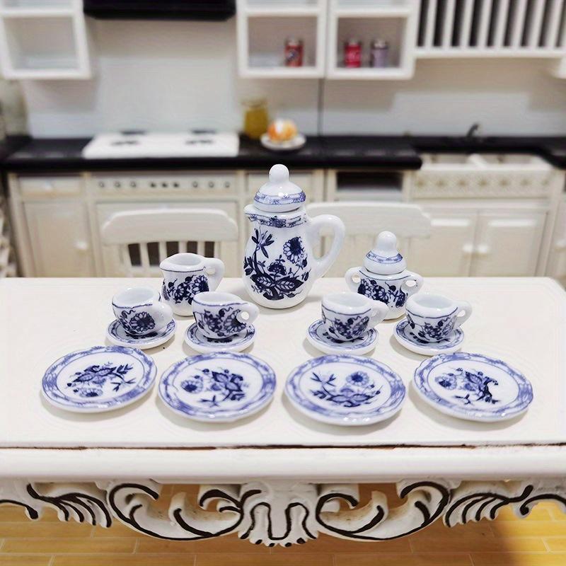 15-Piece Vintage Miniature Porcelain Tea Set - Dollhouse Accessory - Tableware Decor - Ideal Easter Gift